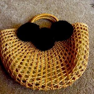 Brand new beach bag w cool black pompoms